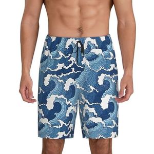 Heren Stormy Sea Print Lounge Shorts Pyjama Bottoms Nachtkleding Shorts Kerst Shorts Losse Sportbroek, Zwart, 3XL