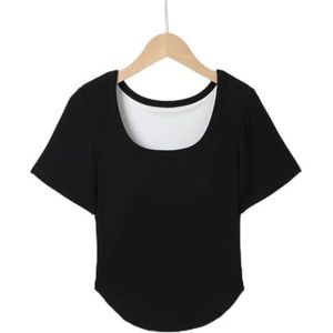 SDFGH Koreaanse versie ronde kraag, korte mouw met borstkussen, geïntegreerd ronde zoom, taille onderaan shirt, casual T-shirt dames (Color : Argento, Size : Medium)