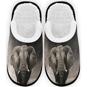 Heren Dames Slippers Afrikaanse olifant Pluche Voering Comfort Warm Coral Fleece Huis Schoenen voor Indoor Outdoor Spa