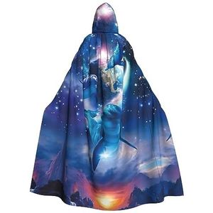 OPSREY Galaxy Dolfijnen Gedrukt Volwassen Hooded Poncho Volledige Lengte Mantel Gewaad Party Decoratie Accessoires