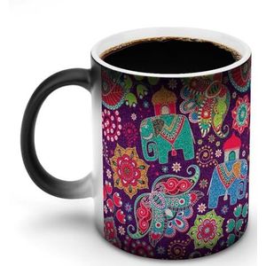 Thailand Olifant Lotus Bloem Leuke Grafische Koffie Cup Met Handvat Hot Veranderende Keramische Reizen Mok Voor Home Office