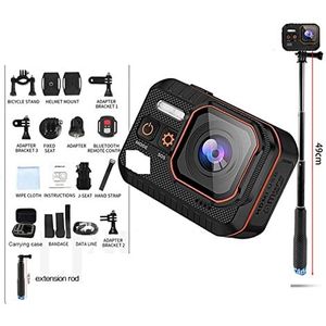 Action Camera, Actie Camera 4K 60FPS Afstandsbediening 30m Waterdicht 170° Groothoek Actie Camera Dash Cam met Groothoeklens HD Soepele Stabilisatie(With 64G Card,Camera-B)