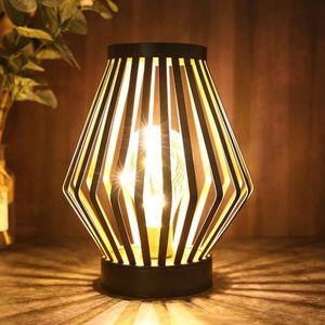 JHY DESIGN Tafellamp Werkt op Batterijen Metalen Kooi Bureaulamp 22 cm Hoog Draadloze Lamp Bedlampje Voor Slaapkamer Bruiloften Woonkamer Binnen Buiten Hal Valentijnsdag (Brons, Diamantvorm)