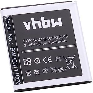 vhbw Li-Ion batterij 2000mAh (3.7V) voor mobiele telefoon smartphone telefoon Samsung Galaxy Core Prime Value Edition, J2, J2 Duos zoals EB-BG360CBC, o.a.