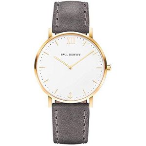 PAUL HEWITT Sailor Line White Sand - Roestvrij stalen horloge voor dames in goud met grijze lederen band, witte wijzerplaat, Goud, Case Ø: 36 mm/Strap: 196 mm