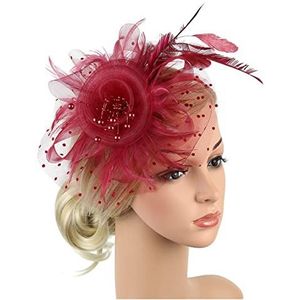 Veer Hoofdband Vrouwen bloem hoofdband kant flapper Great Gatsby meisje hoofdband parel party vrouwelijke bruids hoofddeksel mode haarband Carnaval Veer Hoofdband (Size : Wine Red)