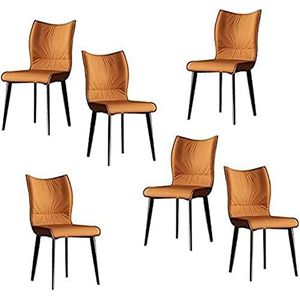 GEIRONV Moderne lederen eetkamerstoelen set van 6, koolstofstalen poten bureaustoel eenvoud lounge stoel keuken woonkamer stoelen Eetstoelen (Color : Orange, Size : 44x46x82cm)
