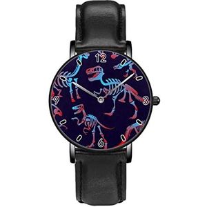 Dinosaurus Skeletten Bone Persoonlijkheid Business Casual Horloges Mannen Vrouwen Quartz Analoge Horloges, Zwart