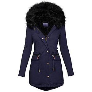 Vrouwen Geïsoleerde Faux Fur Hooded Parka Jas Plus Size Vrouwen Winter Jas Revers Kraag Lange Mouw Zip Jas Dames Vintage Dikke Dikke Jas Fleece Gevoerde Jas Dikke Warme Bovenkleding, Blauw, 3XL