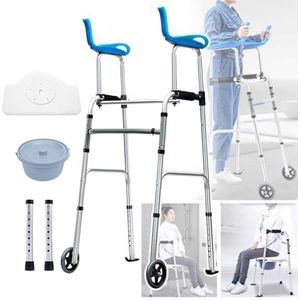 Walker, Looprek Op 2 Wielen Met Armsteun, Zitting En Ondersteek, Lichtgewicht Aluminium Staande Revalidatie Loophulp Voor Senioren En Gehandicapten, In Hoogte Verstelbaar, Belasting 150 Kg/330 Lb