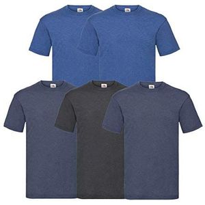 Fruit of the Loom Pack van 5 Valueweight T, 2retr.royal2h.navy1d. heather, L