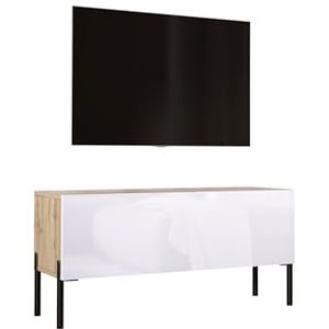 3E 3xE living.com Tv-kast in Wotan eiken/wit hoogglans met poten in zwart, A: B: 100 cm, H: 52 cm, D: 32 cm. TV-meubel, tv-tafel, tv-bank