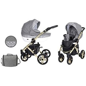 KUNERT Kinderwagen MILA PREMIUM CLASSIC sportwagen babywagen autostoel babyzitje complete set kinderwagen set 2 in 1 (grijze kubus, framekleur: goud, 2-in-1)