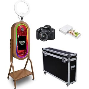 WideMeet Draagbare Magic Mirror Fotocabine met 21,5 inch touchscreen, Flight Case Verpakking, Spiegel Fotocabine Selfie Photobooth voor Huwelijksfeest Verhuur (Foto Booth Volledige Set)