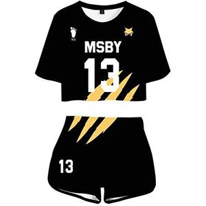 Piccodos MSBY Black Jackal Atsumu Miya NO.13 Jersey Exposed Nabel T-Shirt Shorts Set Suit Sportswear Cheerleaders Cheerleaders Cosplay Kostuum Zwart Dames L