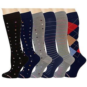 Dames 6 paar pack compressie knie-Hi sokken (diverse 2) (schoenmaat 4-10) door Dr. Motion