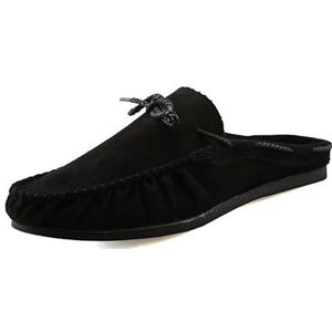 Loafers for heren Handmatig stiksel Sandalen zonder rug Stoffen schoenen Bootschoenen Antislip Flexibel Antislip Schoolfeest Bruiloft Instappers (Color : Black, Size : 42 EU)