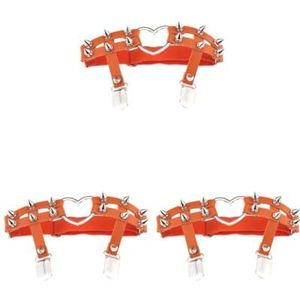 3 Set van 1x Vrouwen Lederen Dubbele Riem Hart Kousenband Elastische Klinknagel Stud Been Jarretelgordel, Oranje