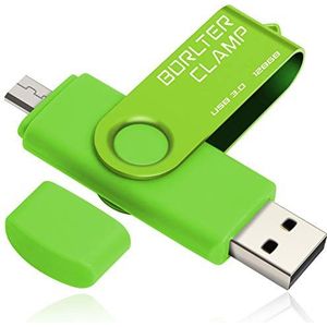 BorlterClamp 128GB USB Stick USB 3.0 Dual Flash Drive OTG-Geheugenstick met Micro-USB voor Android-Smartphone Tablet & Computer (Groen)