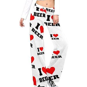 I Heart Beer Damesbroek, casual broek, elastische taille, loungebroek, lange yogabroek, rechte pijpen