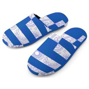 Griekenland Paisley Vlag Volledige Print Womens Slippers Warme Anti-Slip Rubber Zool Huis Schoenen Voor Indoor Hotel