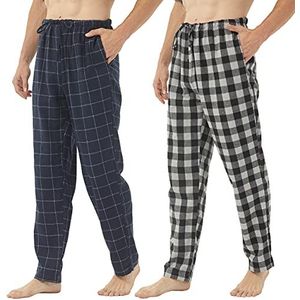 Herenpyjamabroek Ultrazachte flanellen geruite loungebroek met zakken Pjs-broek met trekkoord Loungewear 2-pack