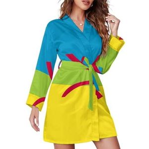 Berber Vlag Vrouwen Badjas Sjaal Kraag Loungewear Spa Badjas Lange Mouw Pyjama L
