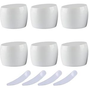 Cosmetische potten, Pak van 6, lege groene 50 ml plastic cosmetische potten containerpot met deksel lotion opslagcontainer gezichtscrème reisfles + 4 x spatel(Bianco)