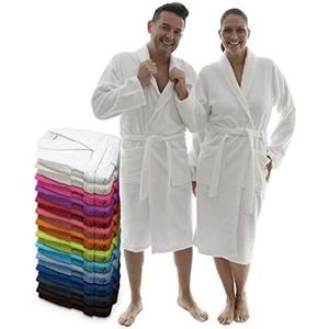 LEBENGOOD Uniseks badjas voor dames en heren, 100% Amerikaanse badstof, 400 g, met riem, tassen, douche, zachte ochtendjas, handdoek (L, koraal), Wit, M