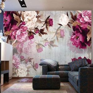 Studie Woonkamer Kantoor Achtergrond Muurschildering Rode Bloem Bloem Landschap Woonkamer Muurschildering Home Decoratie-430Cm×300Cm