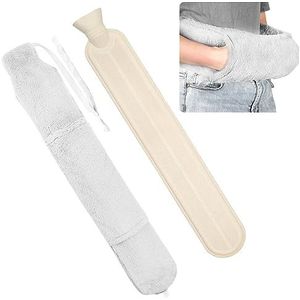 SPORWAY Warmwaterkruik lange warmwaterkruik 2 L: lange warmwaterkruik nekwarmwaterkruik 72 cm met kangoeroezakken, warmwaterkruiken voor vrouwen mannen met koord voor nek- en taillewarmte (lichtgrijs)