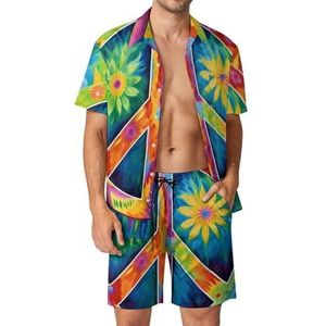 Tie Dye Peace Sign heren zomer strand outfits shirt en shorts set 2-delig vakantie