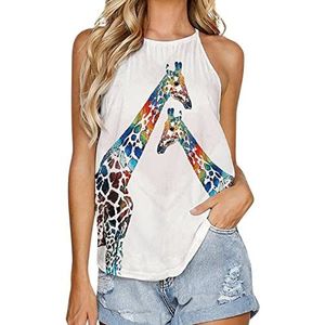 Kleurrijke giraffe dames tank top zomer mouwloze T-shirts halter casual vest blouse print t-shirt 5XL