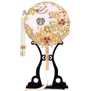 Chinese ronde ventilator, vintage zijden handventilator, bruidshuwelijkscadeau, bloemmotief opvouwbare handventilator, Japanse ronde handventilator Vintage draagbare opvouwbare ventilator met stoffen