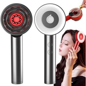 Hoofdhuidmassageborstel, Haarolie-Applicator, 3 Massagestanden + 10min Timer, 72 Kamtanden + 8 Vloeibare Kralen, 850nm Rood Licht Hoofdhuidmassager,Grey