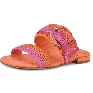 Nine West Sameey platte sandaal voor dames, oranje/roze multi 800, 4.5 UK, Oranje Roze Multi 800, 37.5 EU