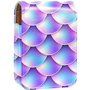 Gepersonaliseerde Lipstick Case Draagbare Make-up Tas Cosmetische Pouch Lippenstift Houder Make-up Organizer Paars Mermaid Schaal Staart Textuur, Meerkleurig, 9.5x2x7 cm/3.7x0.8x2.7 in