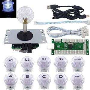 SJ@JX Arcade Game Controller Stick DIY Kit 10x Microswitch Buttons with Logo LED 8 Way Joystick USB Encoder for PC MAME Raspberry Pi