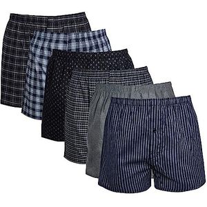 Sock Stack Pack Van 6 Heren Boxers Geweven Boxershorts Losse Fit Comfort Elastische Tailleband Ondergoed Voor Mannen MB01, Meerkleurig, M