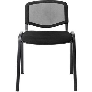 Topsit Kantoor & More wachtkamerstoel, stapelbare bezoekersstoel met zacht gevoerde zitting en rugleuning van net, metalen frame, bureaustoel, vergaderstoel voor receptie, pauzes, ruimte (zwart)
