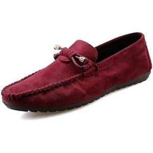 Loafers for heren Ronde neus Effen Kleur PU-leer Suède Vamp Loafers Antislip Lichtgewicht Platte hak Feestelijk wandelen Instappers (Color : Red, Size : 43 EU)