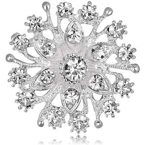 Zilver Kristal Strass Klein Formaat Bloem Kraag Broche Bruiloften Feest Casual Broche Geschenken-Rhodium Plated