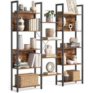 VASAGLE - Boekenkast - Vintage Bruin-Zwart - Metalen Frame - 14 Planken