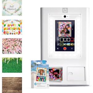 HP Sprocket Fotohokje Instant kleurenfotoprinter (Wit) + Zinkpapier (100 vellen) + Fotoachtergronden (5)