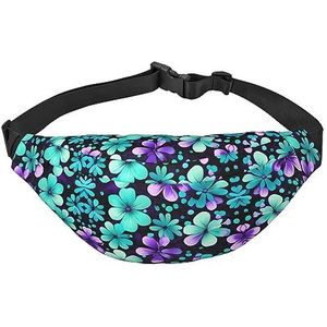 Waterdichte polyester heuptas met - lichtgewicht en duurzame crossbody-tas voor mannen en vrouwen paarse vlinders, Paarse en Teal Bloemen, Eén maat