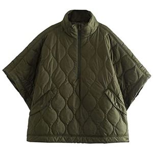 Damesjas capes en poncho herfst vrouw kleding solid gewatteerde jassen ritsen vest voor vrouwen Casual Oversized Jacket-Green,L