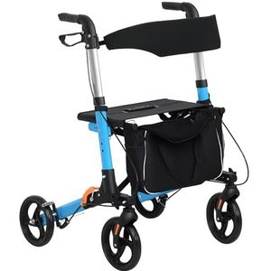 HOMCOM Opvouwbare rollator met zitting en rugleuning, 4 wielen, inklapbaar, verstelbaar, met opbergtas, handremmen, blauw en zwart
