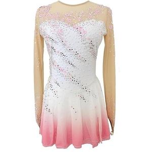 Nnnydjy Damesdans Kunstschaatsenwedstrijd Jurken Glanzende Ritmische Gymnastiek Tueutrard dragen Lange Mouw Meisjes Schaatsenprestaties Kostuum,Wit,11_13Years