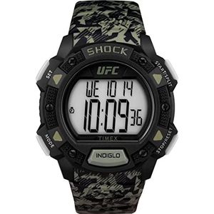 Timex UFC Heren Core Shock 45mm horloge - Camo band digitale wijzerplaat zwarte kast, Camo, riem