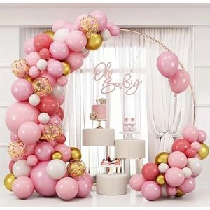 FeestmetJoep® Ballonnenboog Goud&Roze - 123-delig ballonnenpakket Goud/Roze - Babyshower feestversiering, Decoratie, Ballonnenboog verjaardag - Huwelijk - Pensioen versiering - Geslaagd versiering